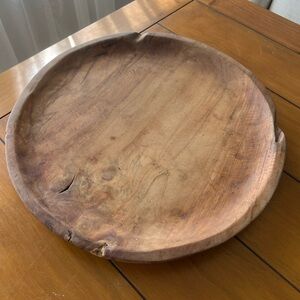 17" Round Natural Teak Decorative Tray